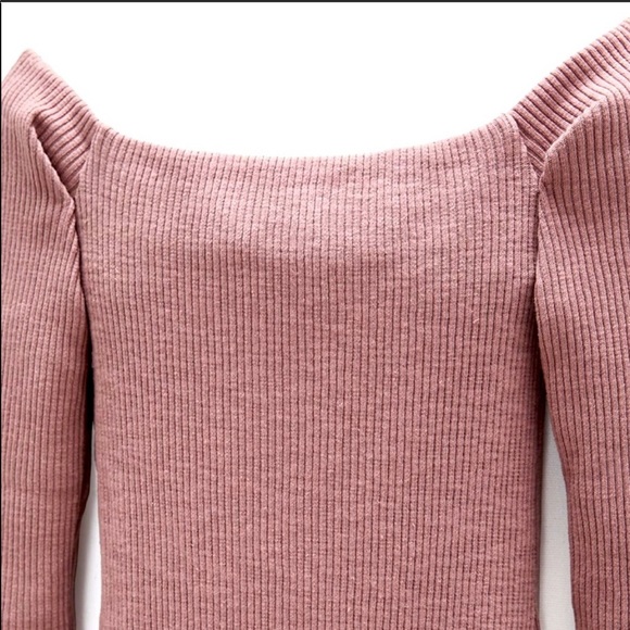 Zara Ribbed Midi Dress Mauve Square Neck Size M - Picture 3 of 8